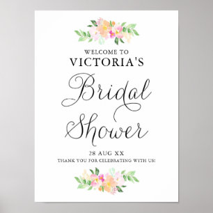 Dainty Watercolor Florals Bridal Shower Welcome Poster