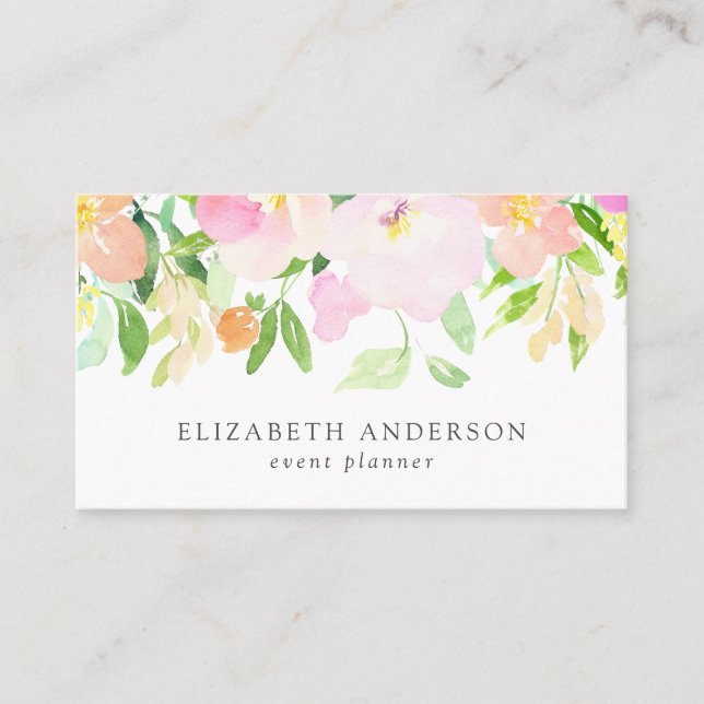 Dainty Watercolor Flowers | Pastel Floral Business Card (Front)