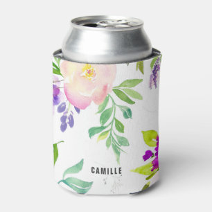 Dainty Watercolor Flowers Peonies and Wisterias Can Cooler