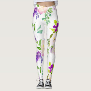 Dainty Watercolor Flowers Peonies and Wisterias Leggings