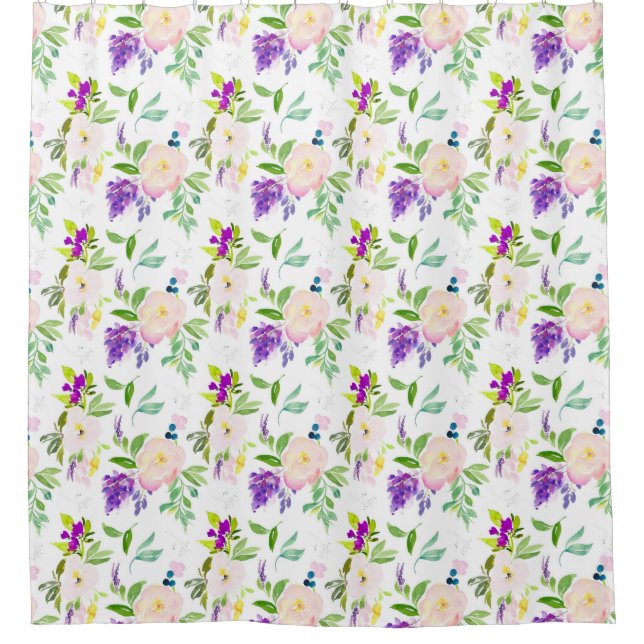 Dainty Watercolor Flowers | Peonies and Wisterias Shower Curtain (Front)