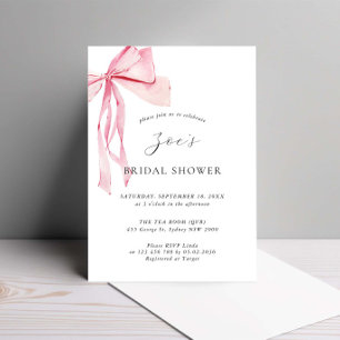 Dainty Watercolor Pink Bow Bridal Shower Invitation