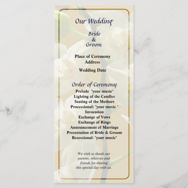 Dainty White Orchids Wedding Program Programme (Front)