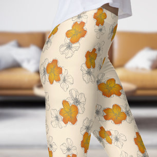 Dainty White Papaya Triple Bloom Floral Pattern Leggings