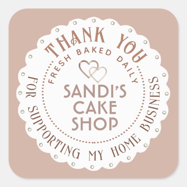 Dainty White Scallop Thank You Home Business Heart Square Sticker (Front)