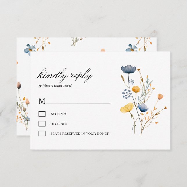 Dainty Wild Flower Florals Rustic Boho Wedding RSVP Card (Front/Back)