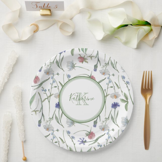 Dainty wild flowers personalised  paper plate (Wedding)