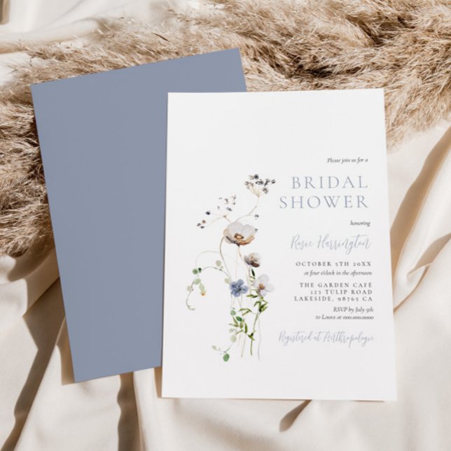 Dainty Wildflower Dusty Blue Bridal Shower Invitation (Creator Uploaded)