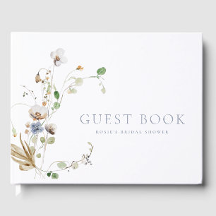 Dainty Wildflower Dusty Blue Guest Book
