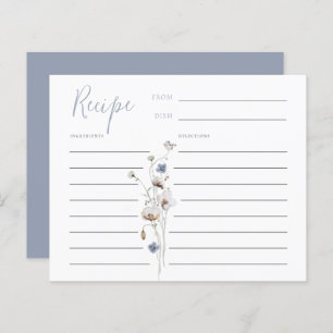 Dainty Wildflower Dusty Blue Recipe Card