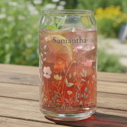 Dainty Wildflower Personalized Can Glass