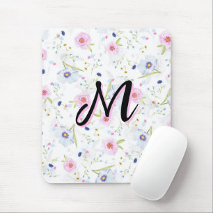 Dainty Wildflower Script Monogram M Coquette Mouse Pad