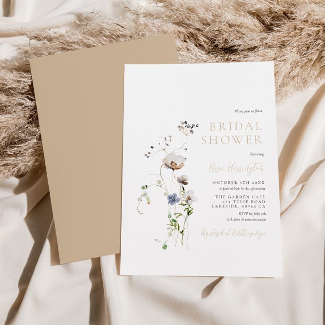 Dainty Wildflower Soft Tan Bridal Shower  Invitation (Creator Uploaded)