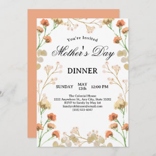 Dainty Wildflowers White Mother's Day Dinner Invitation