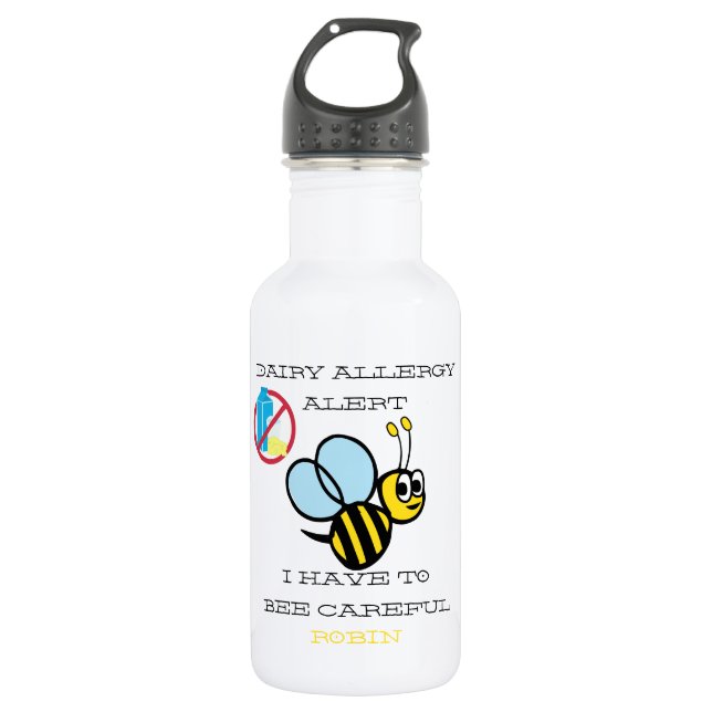 Dairy Allergy Alert Bumble Bee Personalised 532 Ml Water Bottle (Front)