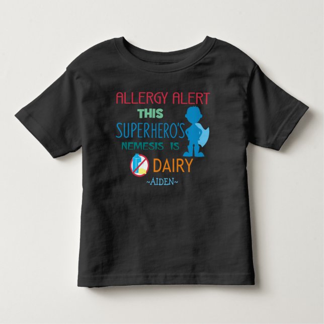 Dairy Allergy Alert Superhero Boy Silhouette Toddler T-Shirt (Front)