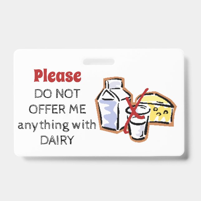 Dairy Allergy Badge - Customise Emergency Info ID Badge (Front)