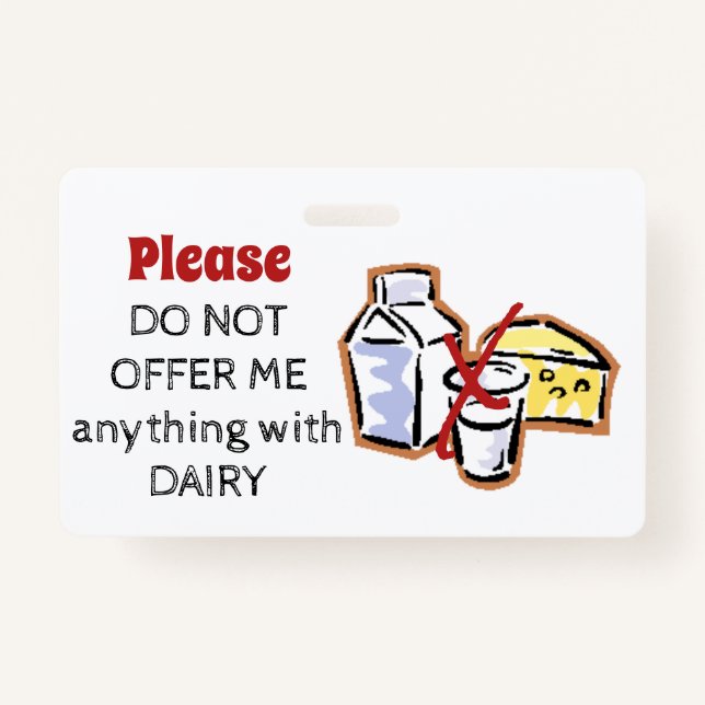 Dairy Allergy Badge - Customise Emergency Info ID Badge (Front)
