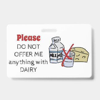 Dairy Allergy Badge - Customize Emergency Info ID Badge