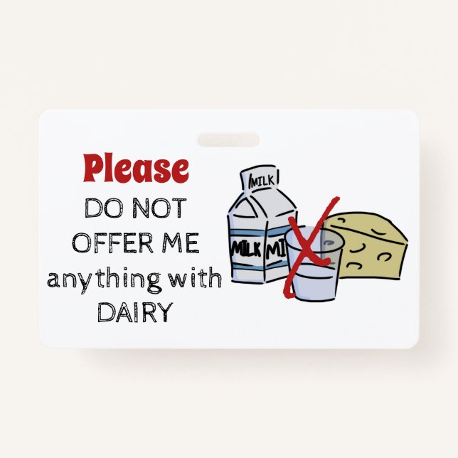 Dairy Allergy Badge - Customize Emergency Info ID Badge (Front)