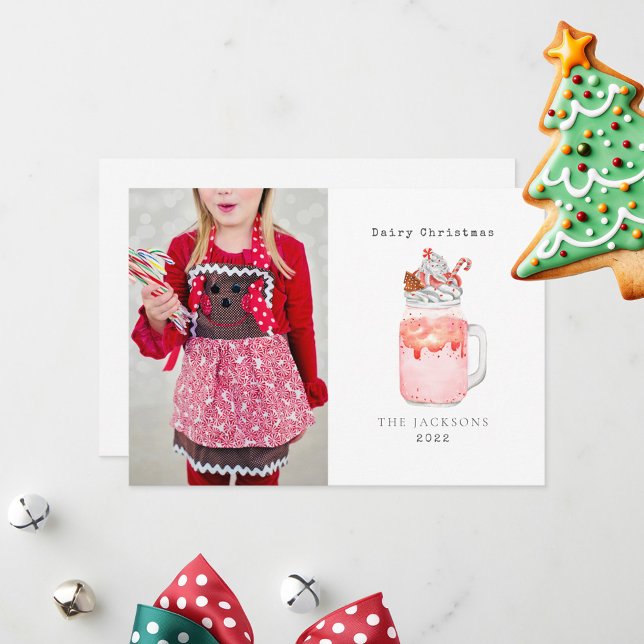 Dairy Christmas Peppermint Candy Cane Milkshake Holiday Card (Creator Uploaded)