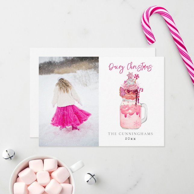 Dairy Christmas Pink Milkshake Holiday Card (Creator Uploaded)