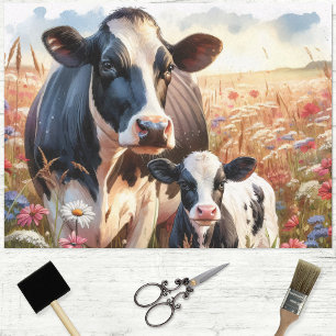 Dairy Cow and Calf Wildflower Decoupage Tissue Paper