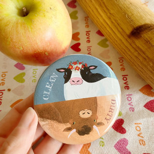 Dairy Cow and Red Flower Crown Magnet