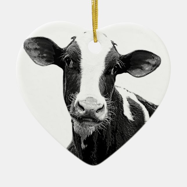 Dairy Cow - Black and White Dairy Calf Ceramic Tree Decoration (Front)