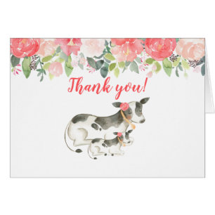Dairy Cow Floral Peony Folded Thank you Notes
