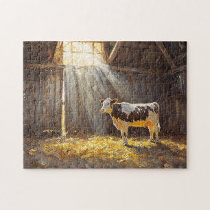 Dairy Cow in a Barn Rustic Farm Jigsaw Puzzle