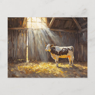 Dairy Cow in a Barn Rustic Farm Postcard