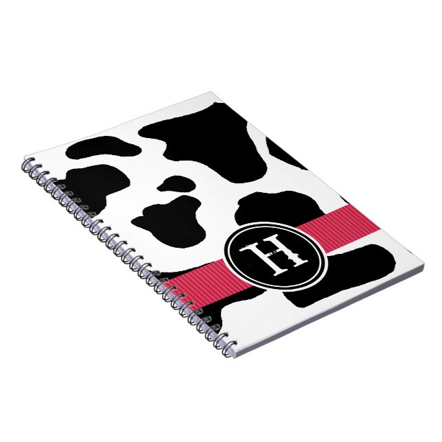 Dairy Cow Pattern with Red Monogrammed Spiral Notebook (Right Side)