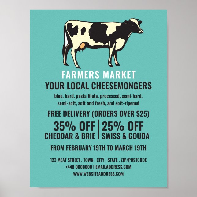 Dairy Cow Portrait, Cheesemonger Advertising Poster (Front)