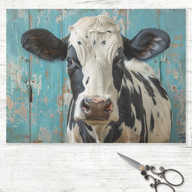 Dairy Cow Rustic Blue Wall Decoupage Tissue Paper (Creator Uploaded)