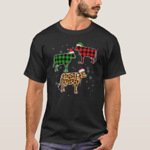 Dairy Cow Santa Hat Christmas Pajama Buffalo Plai T-Shirt
