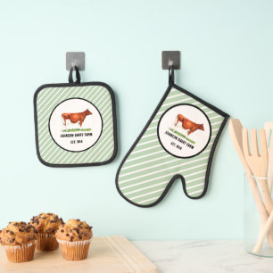 Dairy Farm Brown and White Cow standing in grass Oven Mitt & Pot Holder Set