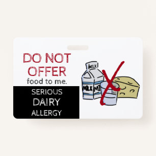 Dairy Food Allergy Alert Label ID Badge