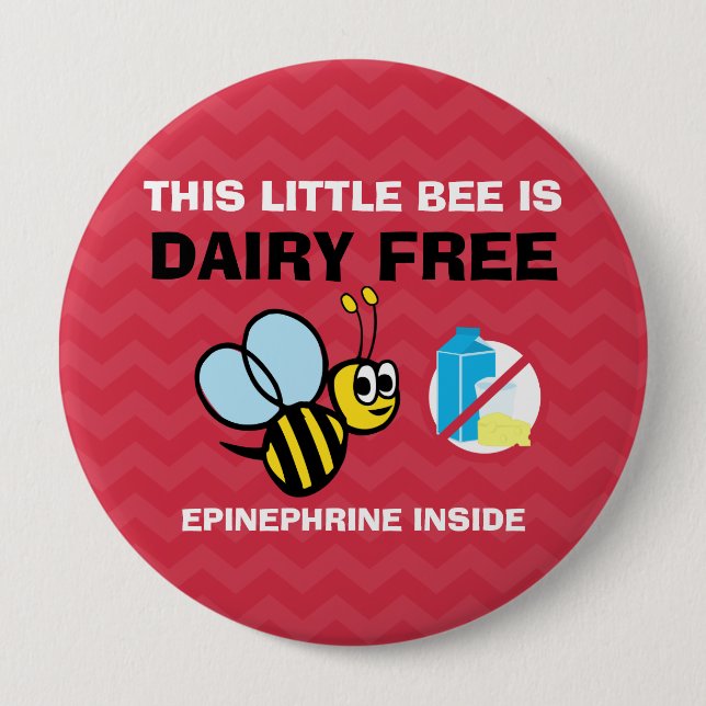 Dairy Free Bee Personalised Allergy Alert 10 Cm Round Badge (Front)