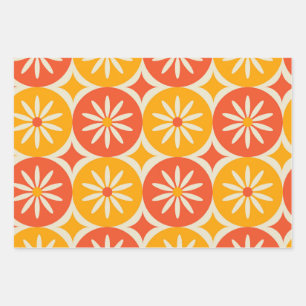 Daises and Atomic stars on Orange Yellow circles  Wrapping Paper Sheet