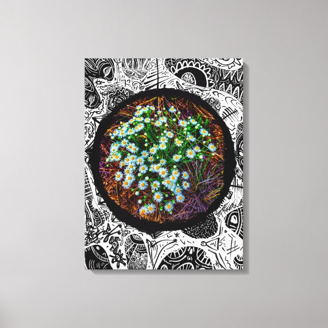 Daiseys in the meadow. Abstract Frame Canvas Print (Front)