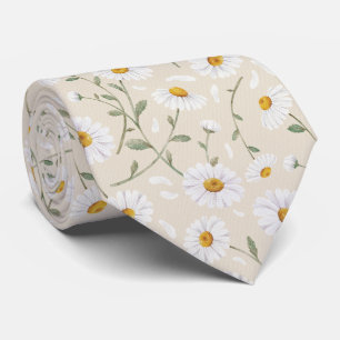Daisies (Almond) – Watercolor Floral Pattern Tie