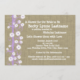 Daisies and Burlap Purple Bridal Shower Invitation