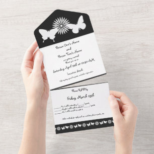 Daisies and Butterflies in Black All In One Invite