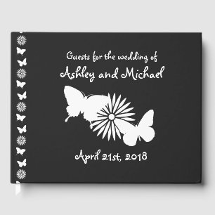 Daisies and Butterflies in Black Guest Book