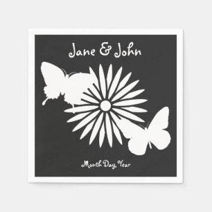 Daisies and Butterflies in Black Napkins