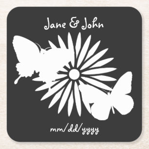 Daisies and Butterflies in Black Paper Coaster