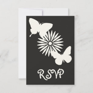 Daisies and Butterflies in Black RSVP Card
