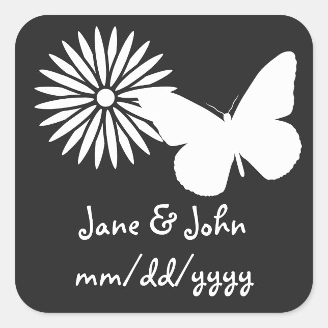 Daisies and Butterflies in Black Sticker (Front)