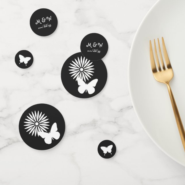 Daisies and Butterflies in Black Table Confetti (Group)